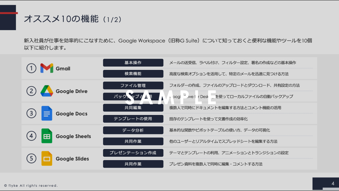 GoogleWorkspace代表的な10の機能とオススメ設定10の機能1